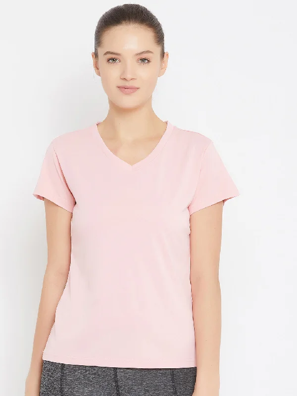 JUMP USA Women Pink Active Wear V- Neck T-shirt Elegant Women's Formal 