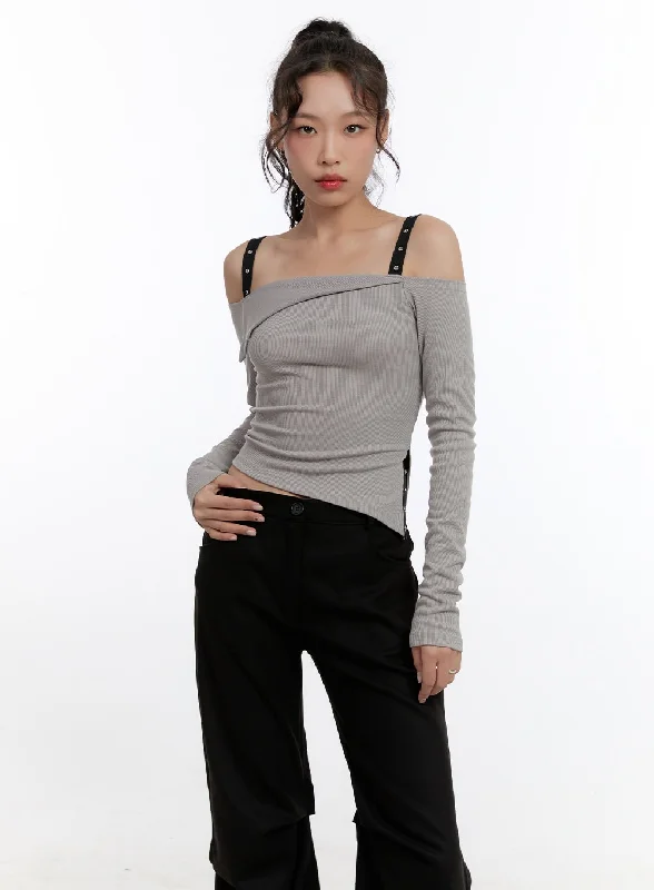 Eyelit Strap Off-Shoulder Crop Top CN421 Women