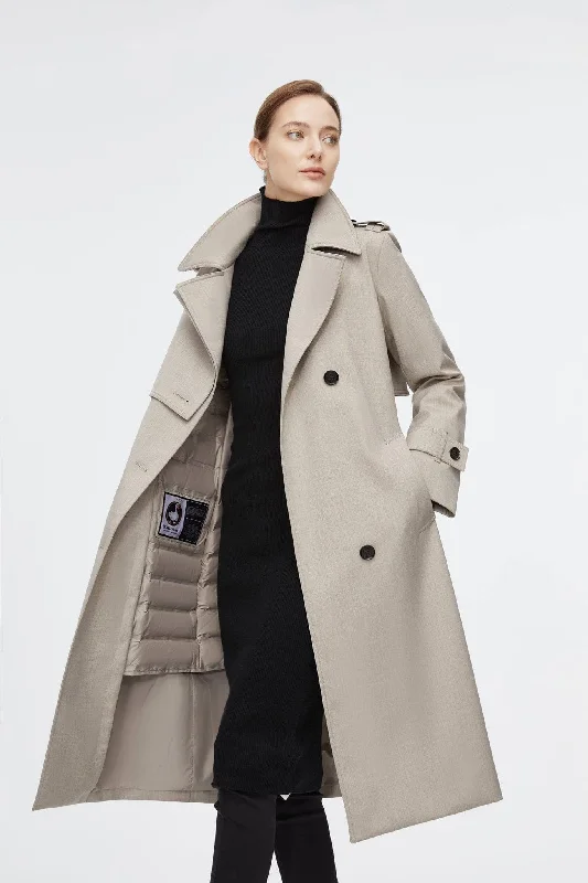 Full Length Detachable Goose Down Trench Coat Geometric