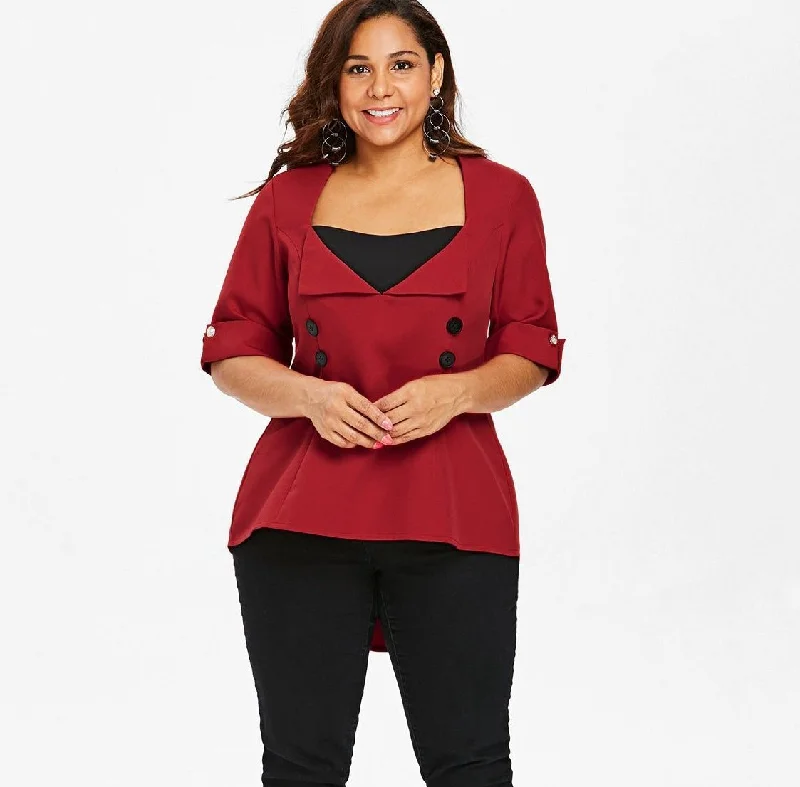 ANALUKE Buttons Lace Up Long Sleeve Blouse Scandinavian