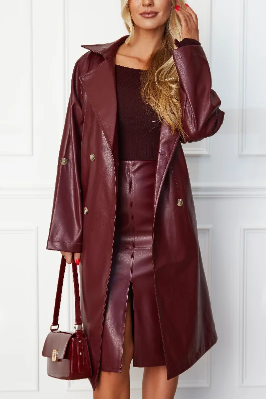 Elsa Wine Vegan Leather Trench Coat Refined Women's Hand - crafted