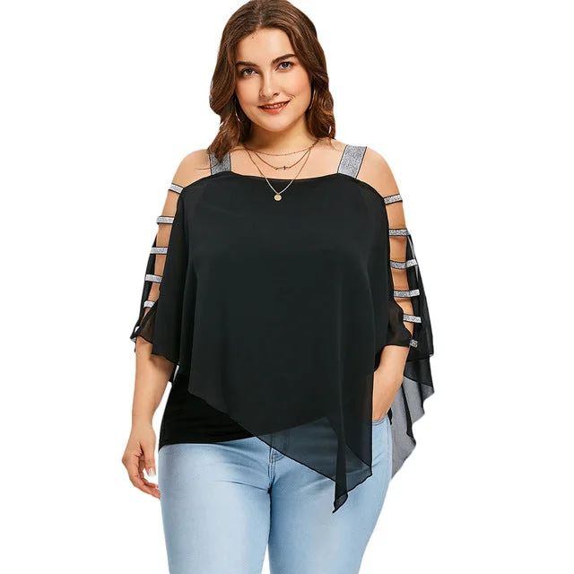 ANALUKE Ladder Cut Overlay Long Sleeve Blouse Traditional Women's 