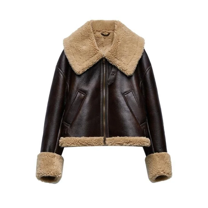 Faux Fur Effect Cropped Coat Laid - back Women's Style