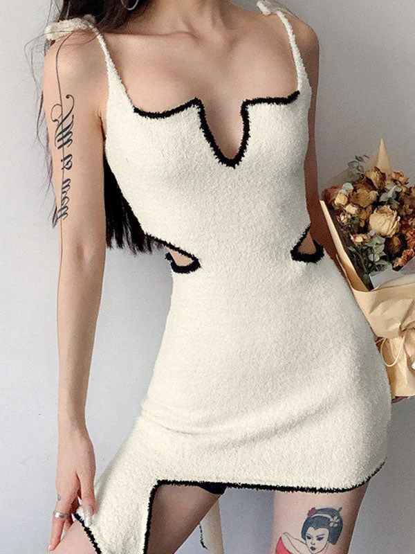 BerryBetty - Cutout Tie Strap Knit Mini Dress Country