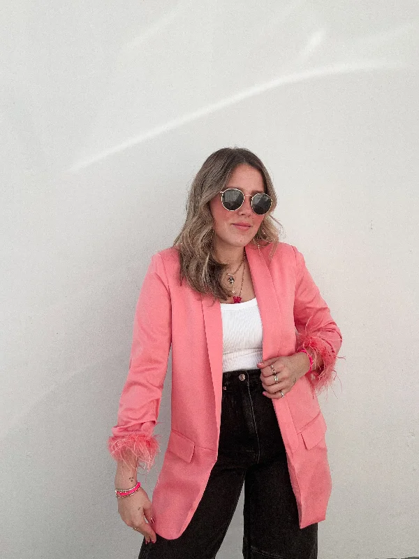 Flamingo Pink Feathers Blazer Women