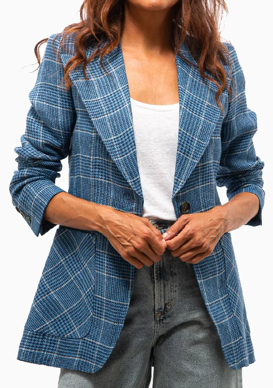 Patch Pocket Birkin Blazer | Indigo Glen Check Confident Women's High - fashion