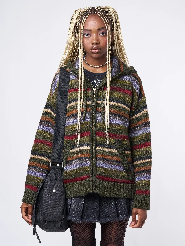 Aya Oversized Knitted Zip-Up Hoodie Dapper Women's Bow - adorned
