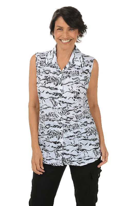 Sand Dunes Sleeveless Button-Front Crinkle Top Sophisticated Women's Tailored