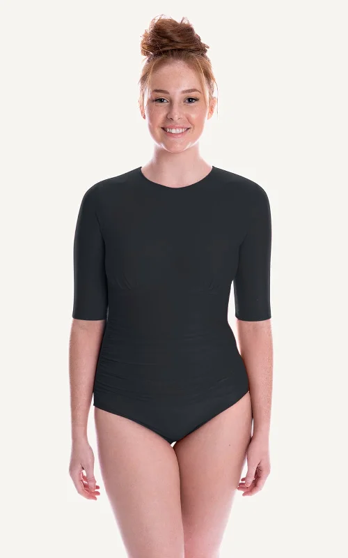 Ava Half Sleeve One Piece Swimsuit | Black Laid - back Women's Style