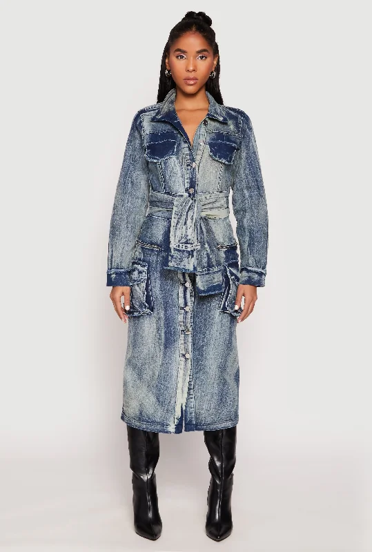 Spoon Jeans Tie Waist Acid Wash Denim Dress performance