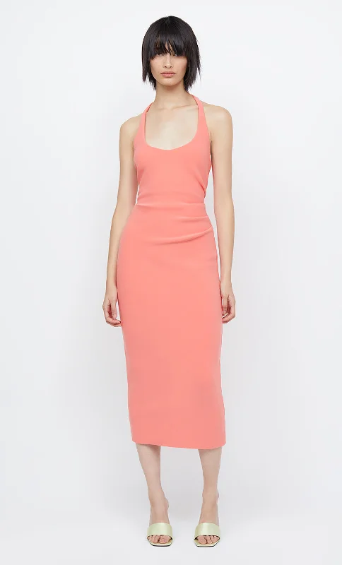 CYNDIE HALTER MIDI DRESS - CORAL Vintage Women's 1970S 