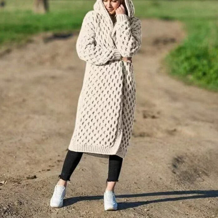 Knitted Solid Color Sweater Hooded Long Cardigan Jacket Wholesale Women'S Top Stylish Women's Neon