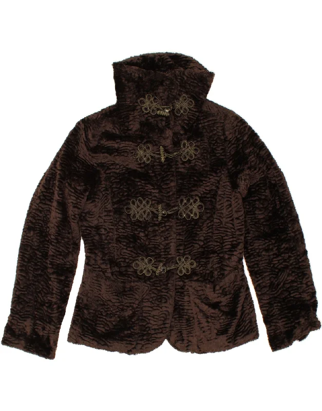 EASY COMFORT Womens Duffle Jacket EU 36 Small Brown Rayon Vintage Women's 1970S 