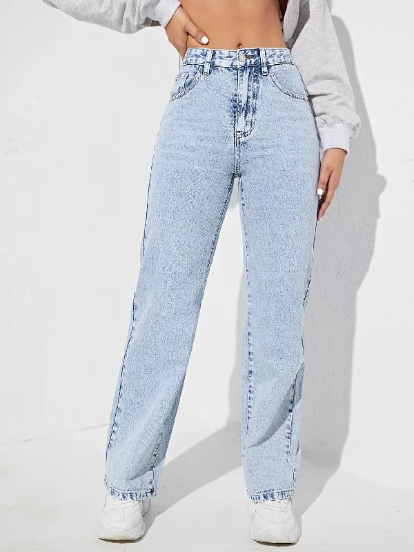 Plain Flakes High Waist Long Women Jeans