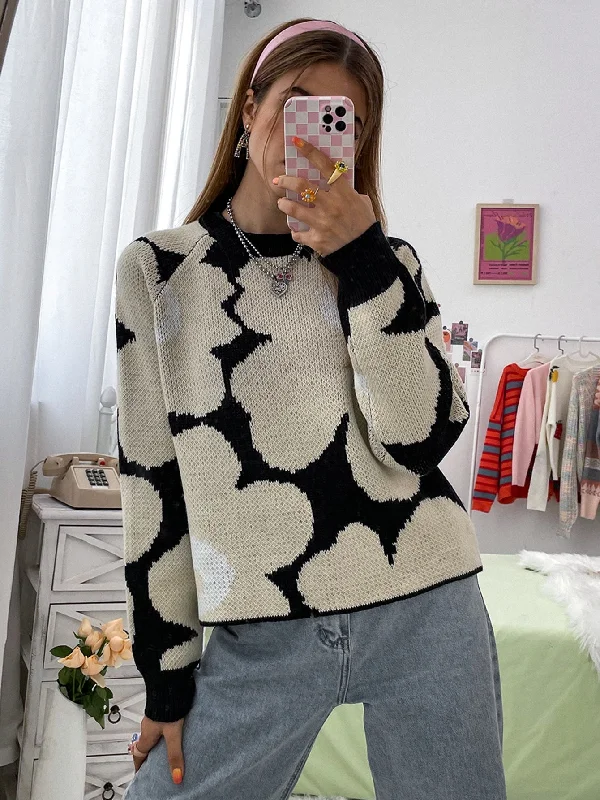 Casual Floral Long Sleeve Round Neck Regular Women Sweater Vacation