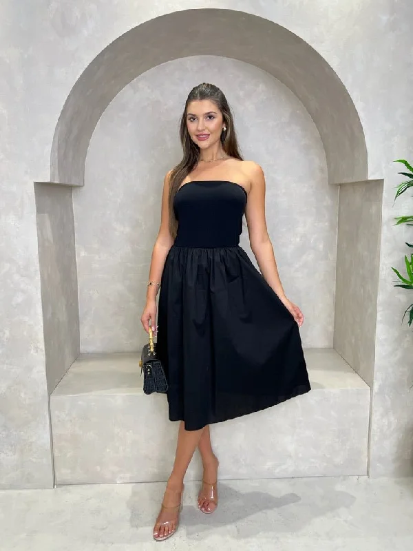 Puff Strapless Midi Dress Relaxed Women's 