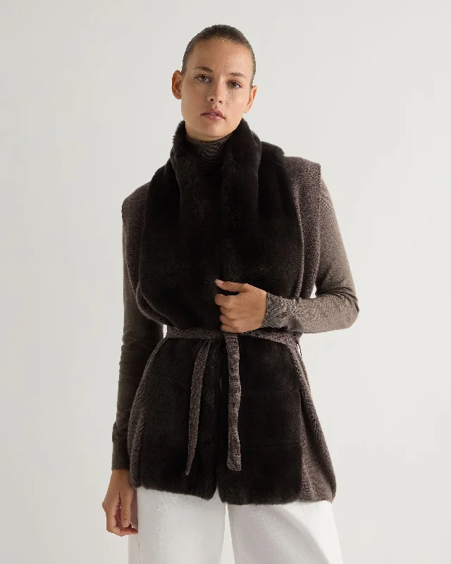 Women's Lola Fur Placket Cashmere Gilet Biscotti Brown Classic Women's Pin - striped Women's Lola Fur Placket Cashmere Gilet Biscotti Brown Classic Women's Pin - striped