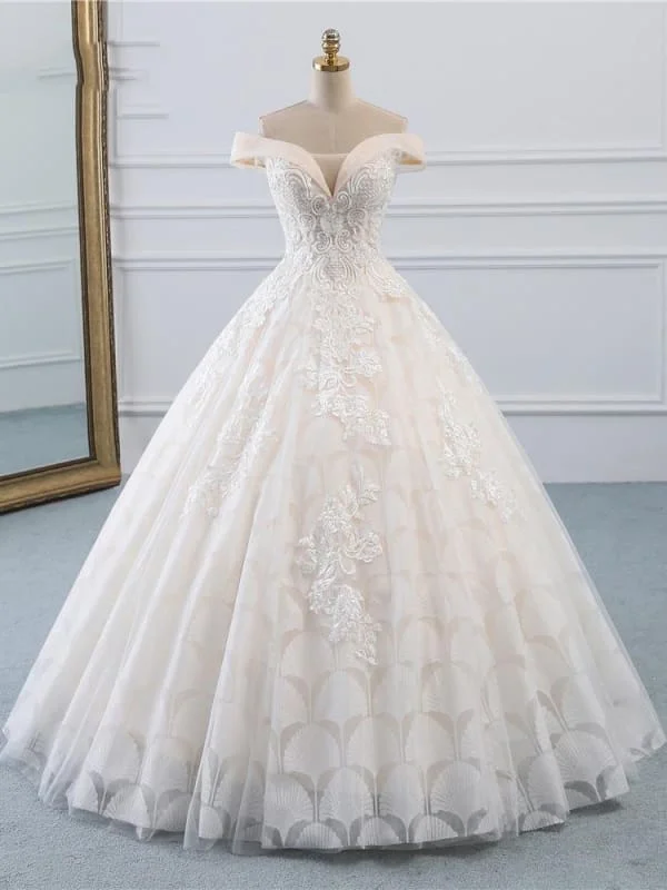 Popular Off-the-Shoulder Lace-Up Ball Gown Wedding Dresses Refined Women's Velvet