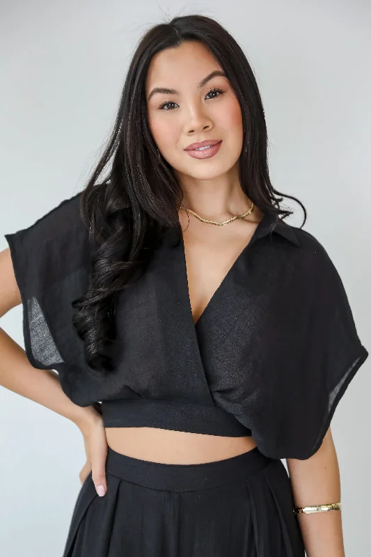 Delightful Direction Black Cropped Blouse - DU DEAL Preppy Women's College