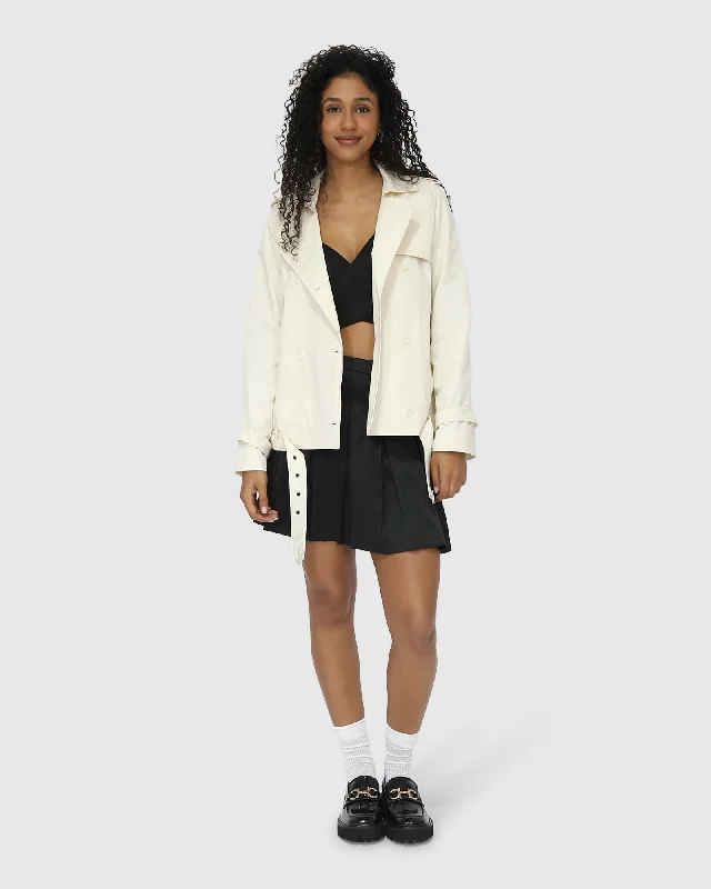 Cool Nights Cropped Trench Coat - Off White Traditional Women's Wool