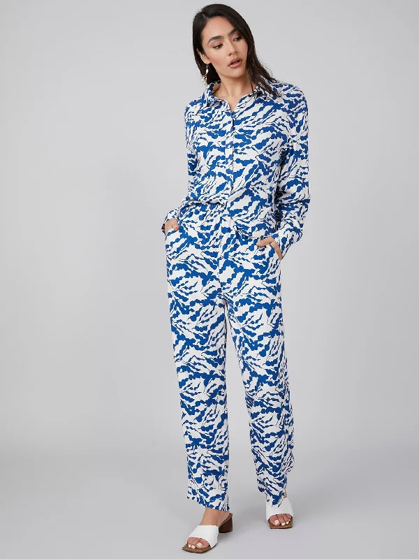 Casual All Over Print Pocket High Waist Long Women Pants Elegant Women's 