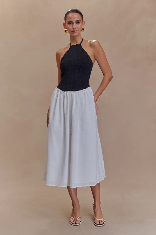 Katie Knit And Linen Midi Dress - Black/White Sleek Women's 