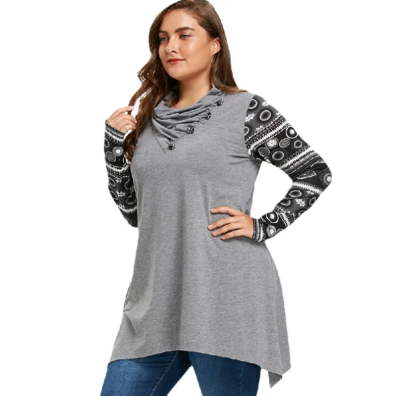 ANALUKE Vintage Heaps Collar Long Sleeve T-Shirt Sleek Women's Metallic