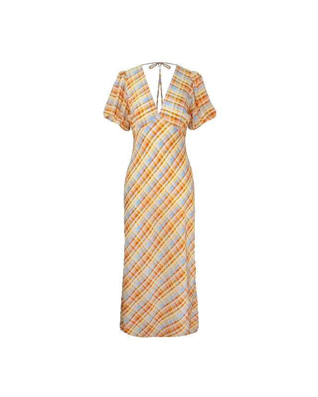 UMA SILK DRESS YELLOW TARTAN Trendy Women's 