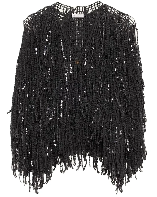 Gunmetal Embellished Fringe Single Button Cardigan Street