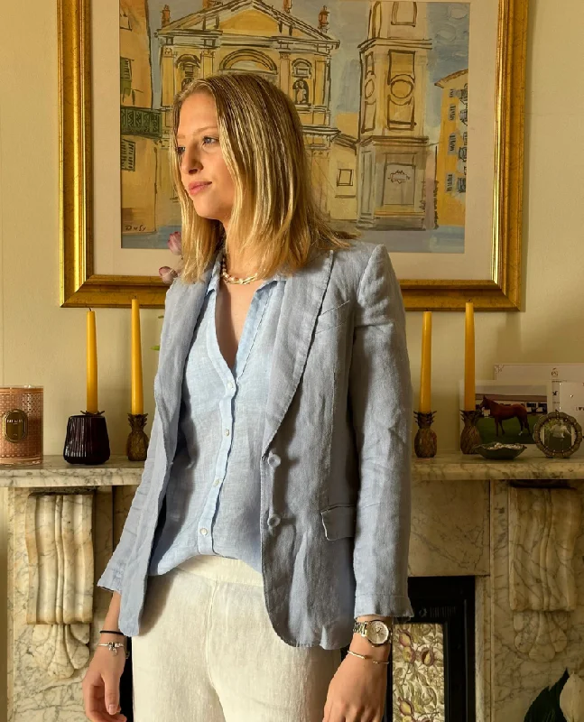 120% Lino Avio Buttoned Jacket Stylish Women's Tropical 