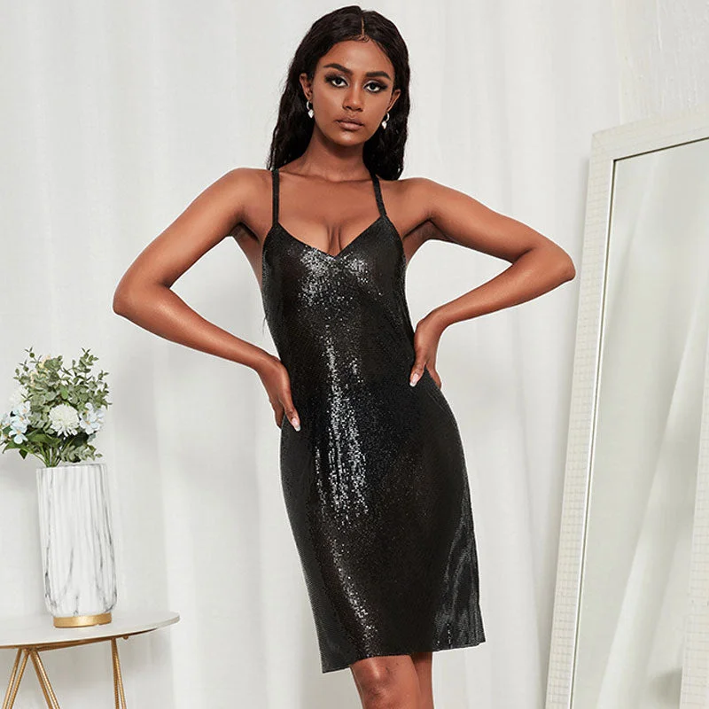 BerryBetty - V Neck Low Back Sleeveless Party Mini Dress - Black Athletic Women's High - BerryBetty - V Neck Low Back Sleeveless Party Mini Dress - Black Athletic Women's High -