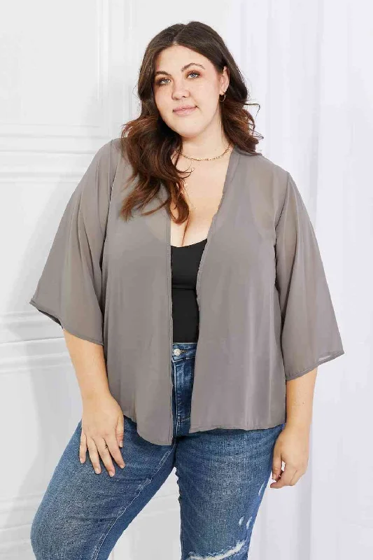 Melody Just Breathe Full Size Chiffon Kimono in Grey Sophisticated Women's 