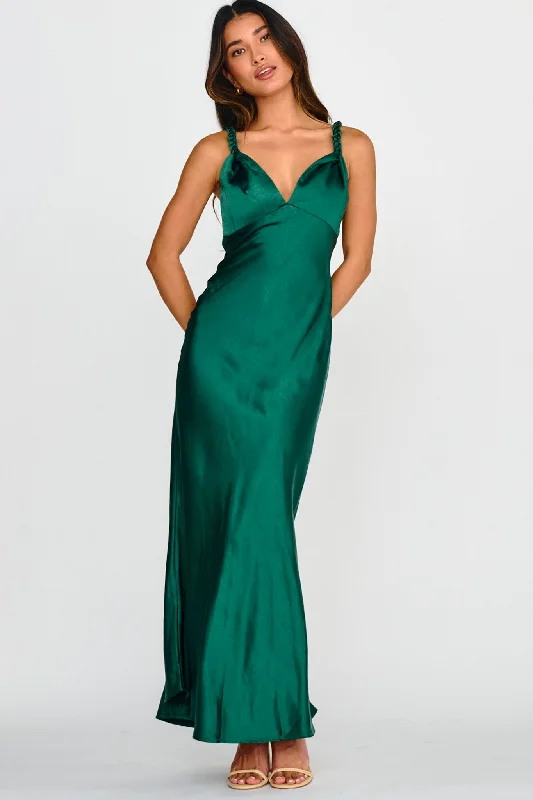 Muraya Braided Strap Maxi Dress Forest Green Practical Women's Quick - dry