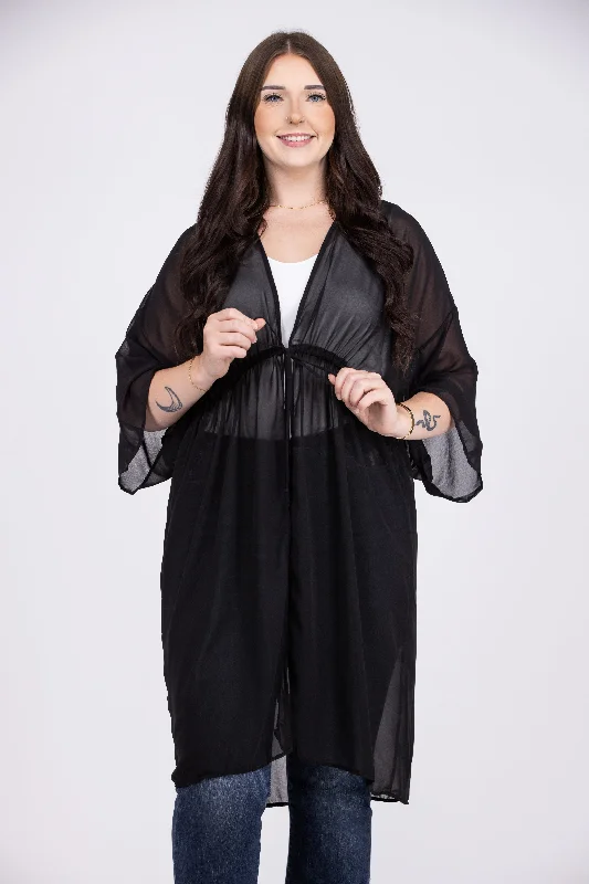 Make Me Feel Special Women's Sheer Front Tie Kimono Business