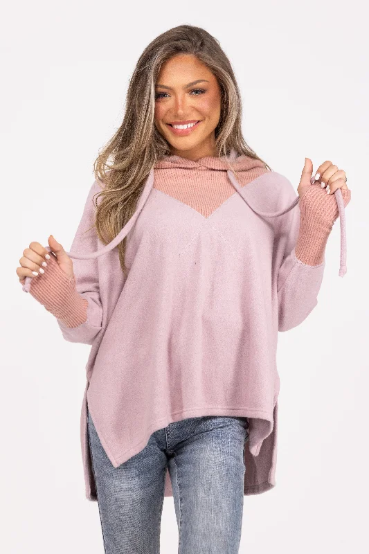 Time For Two Women's Loose Two Tone Hi-Lo Hoodie Sleek Women's 