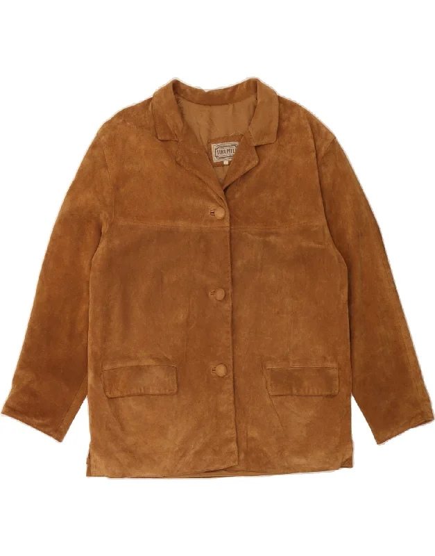 VINTAGE Womens Suede Jacket IT 40 Small Brown Leather Refined Women's Hand - crafted
