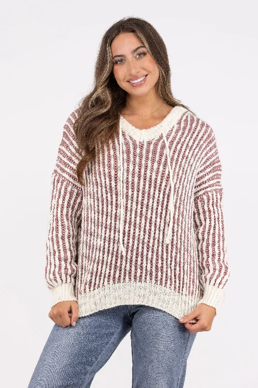 Party It Up Women's Vertical Knit Long Sleeve Hooded Top Sleek Women's Metallic