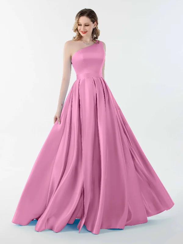 Aspen Charming One Shoulder Corset Back Slit Satin Dresses Refined Women's 