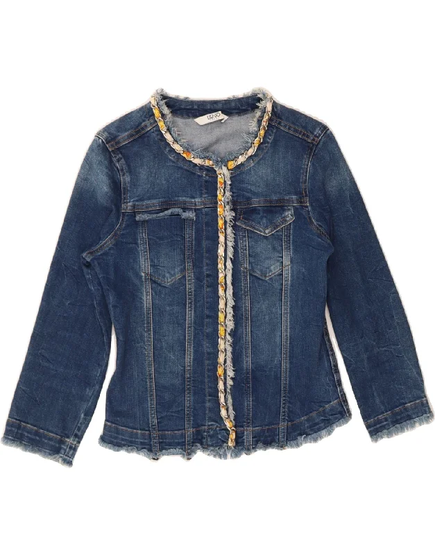 LIU JO Womens 3/4 Sleeve Crop Denim Jacket IT 42 Medium Blue Cotton Modern Women's 