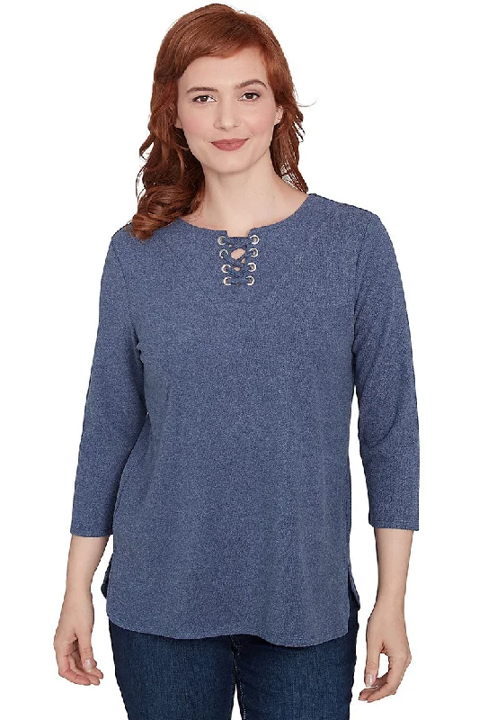 Petite Casual Luxe Grommet Laced Top Casual Women's Loose - fitting