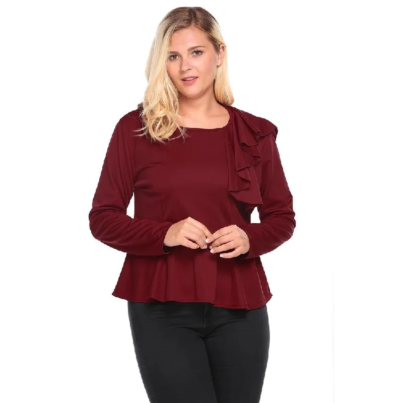 ANALUKE Ruffles Slim Fit Peplum Long Sleeve T-Shirt Earthy Women's Hemp - based
