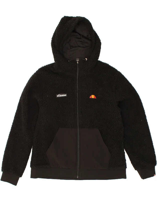 ELLESSE Womens Hooded Fleece Jacket UK 14 Large  Black Polyester Dynamic Women's High - energy