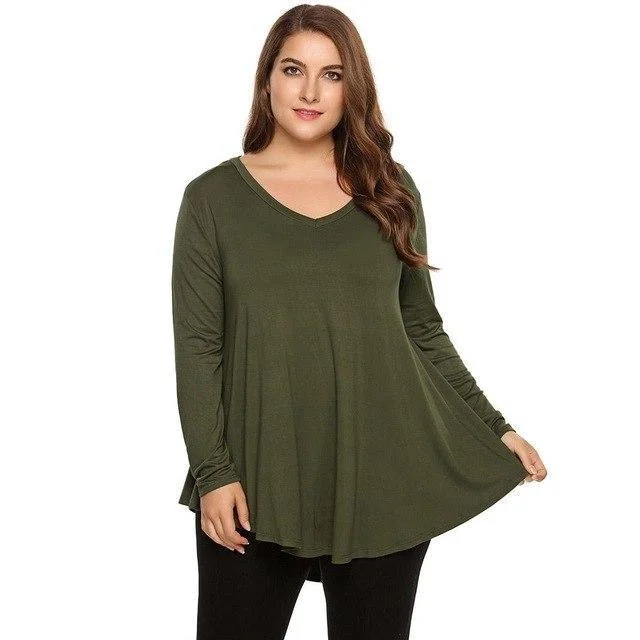 ANALUKE Solid Pullovers V-Neck Long Sleeve T-Shirt Streetwear Style for 