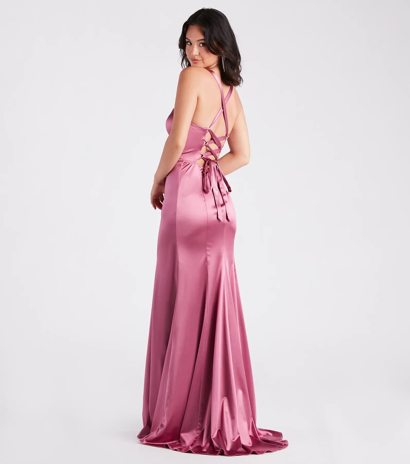 Cassie Formal Satin Lace-Up Mermaid Dress Cozy Women's Winter