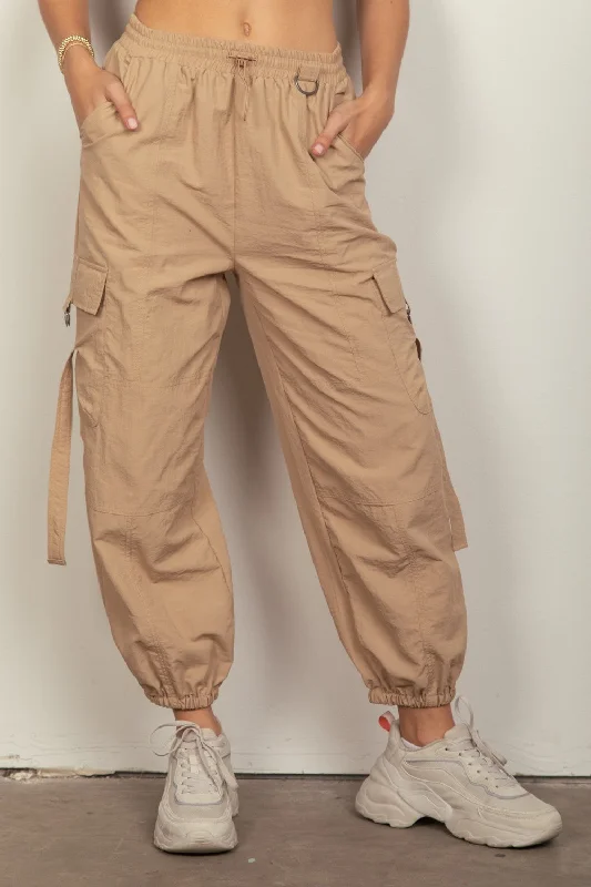 Elastic Waist Woven Cargo Pants Laid - back Women's Style