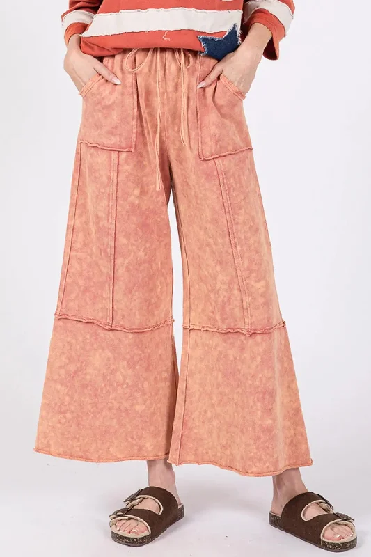 SAGE + FIG Mineral Washed Terry Wide Leg Pants Dapper Women's Bow - adorned