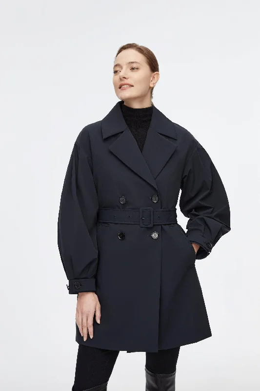 Dropped Shoulder Detachable Goose Down Trench Coat British Gentlewoman Style