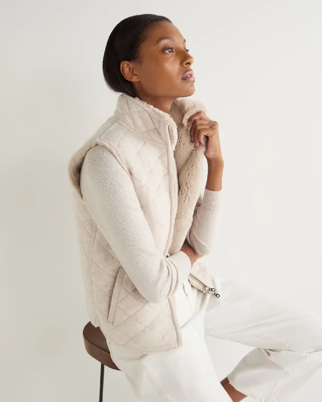 Women's Robyn Fur Lined Cashmere Gilet Frost White Feminine Women's Soft 