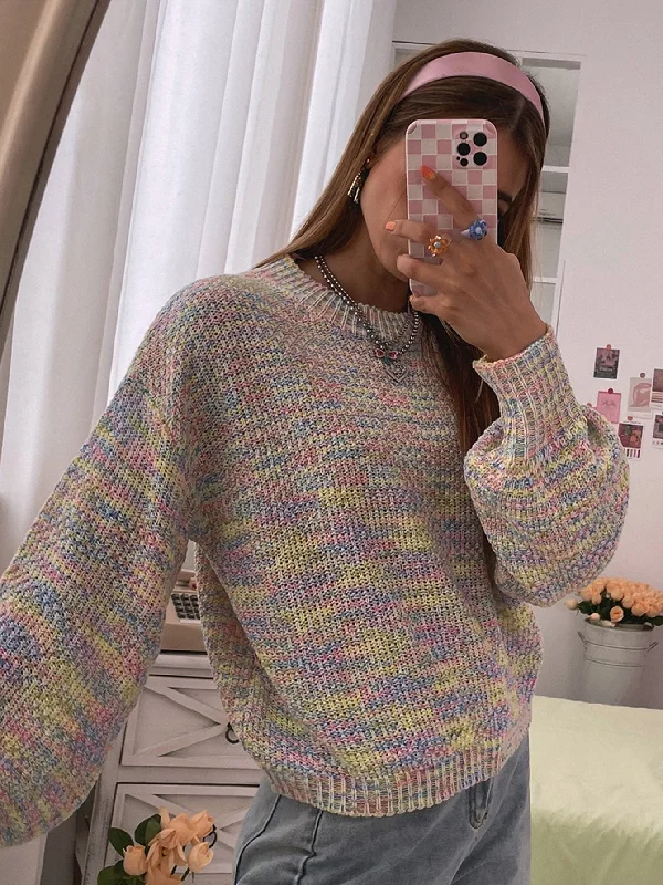 Casual Tie Dye Long Sleeve Round Neck Regular Women Sweater Relaxed Women's 