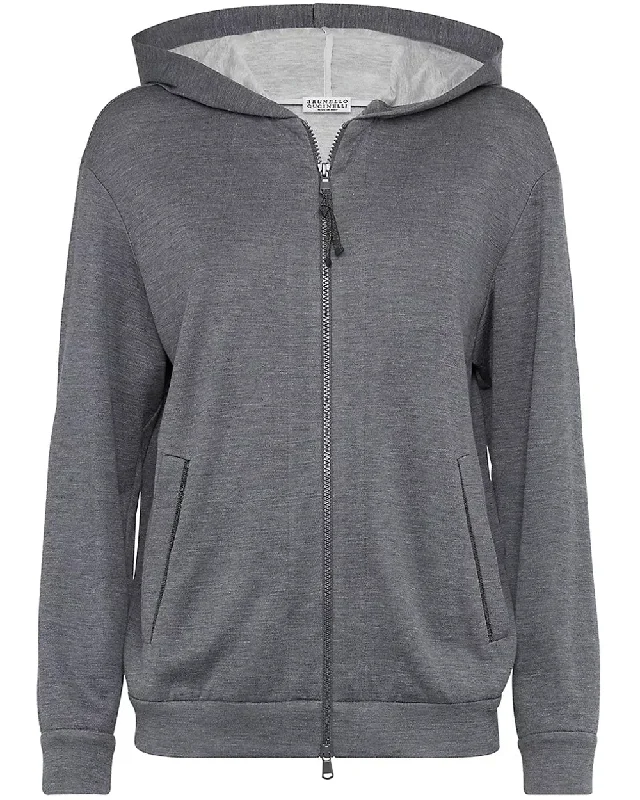 Grey Felpa Zip Hoodie Luxurious Women's High -  end